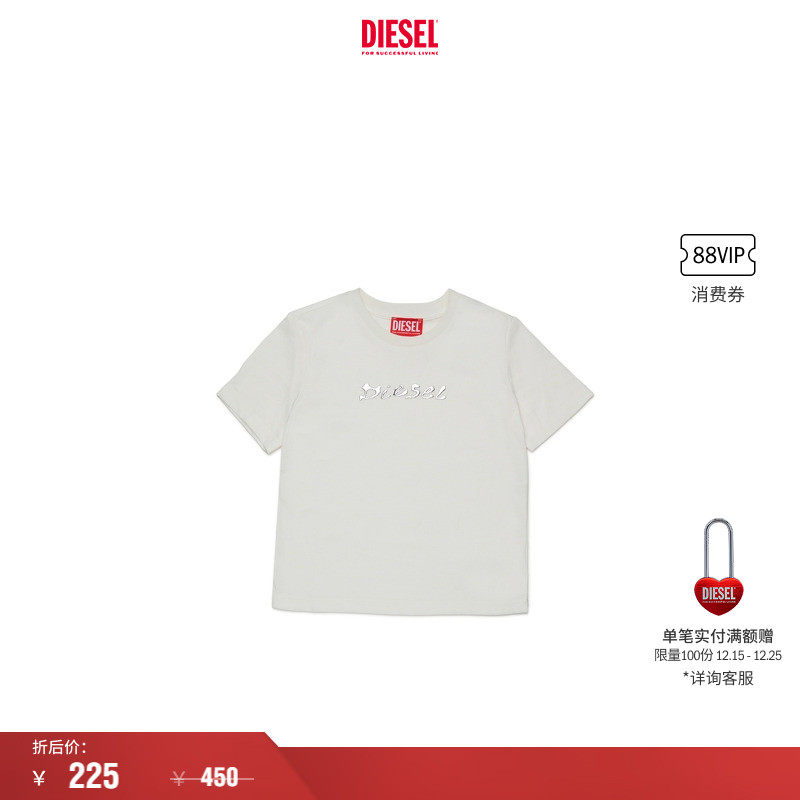 [折扣]DIESEL女童白色圆领短袖T恤J023870GRAM