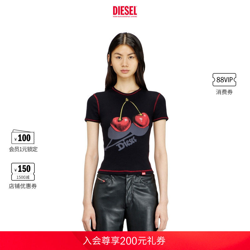DIESEL女士樱桃印花短袖T恤A231290SPFV