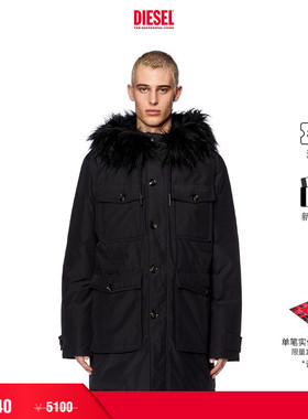 [折扣]DIESEL男士工装多口袋毛领连帽棉服外套A106100IDAP