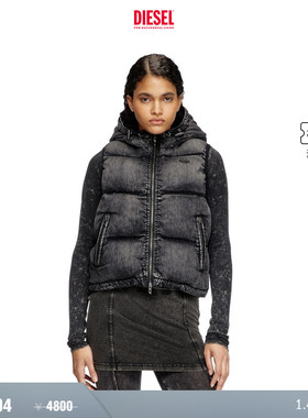 [折扣]DIESEL女士黑色连帽马甲背心棉服A160580ABCB