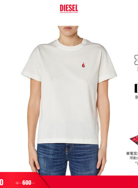 [折扣]DIESEL女士黑色白色简约休闲圆领短袖T恤A153670GRAI