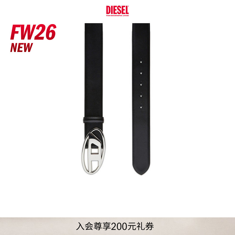 [新款]DIESEL男士26早秋黑色OVAL D皮带腰带X10133P6364