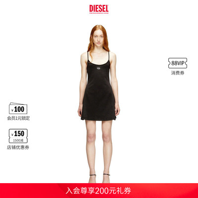 DIESEL女士OVAL D黑色吊带连衣裙短裙A199180AHQH