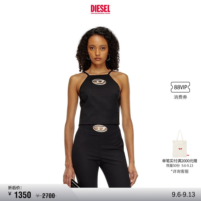 [折扣]DIESEL女士OVAL D黑色背扣露背吊带背心A143870PHAL图片