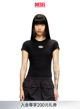 DIESEL女士OVAL D黑色白色圆领短袖T恤A168390CLBR