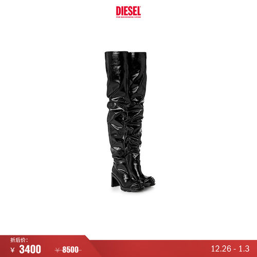 [礼物][折扣]DIESEL女士OVAL D黑色长筒高跟靴时装靴Y03421P0691