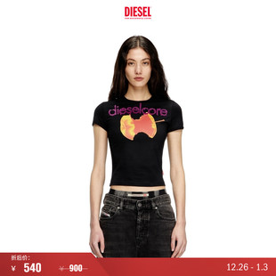 T恤A181410HQAH DIESEL女士苹果印花紧身圆领短袖 折扣