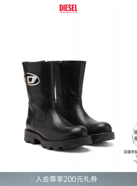 DIESEL女士OVAL D镂空D-HAMMER骑士皮靴Y03692P4471