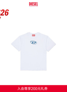 [新款]DIESEL男童26早春蓝色OVAL D LOGO白色短袖T恤J025900GRAI