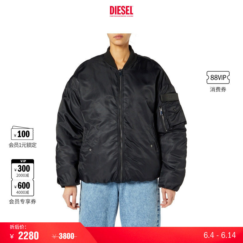 [折扣]DIESEL女士冬装正反两穿黑色夹克外套A19769RCQAD