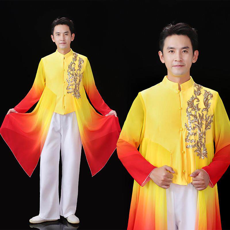 开场舞大摆裙配套男装演出服现代舞歌伴舞服扇子舞服装男款秧歌服