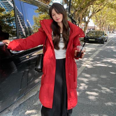 新国标90白鸭绒中长款羽绒服女