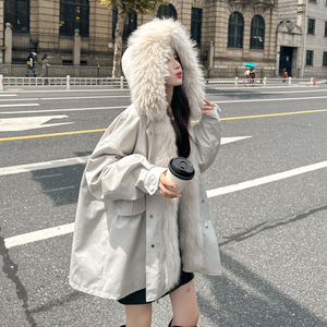 2023年新款中长款皮草外套女派克服貉子毛领獭兔毛内胆廓形狐狸毛