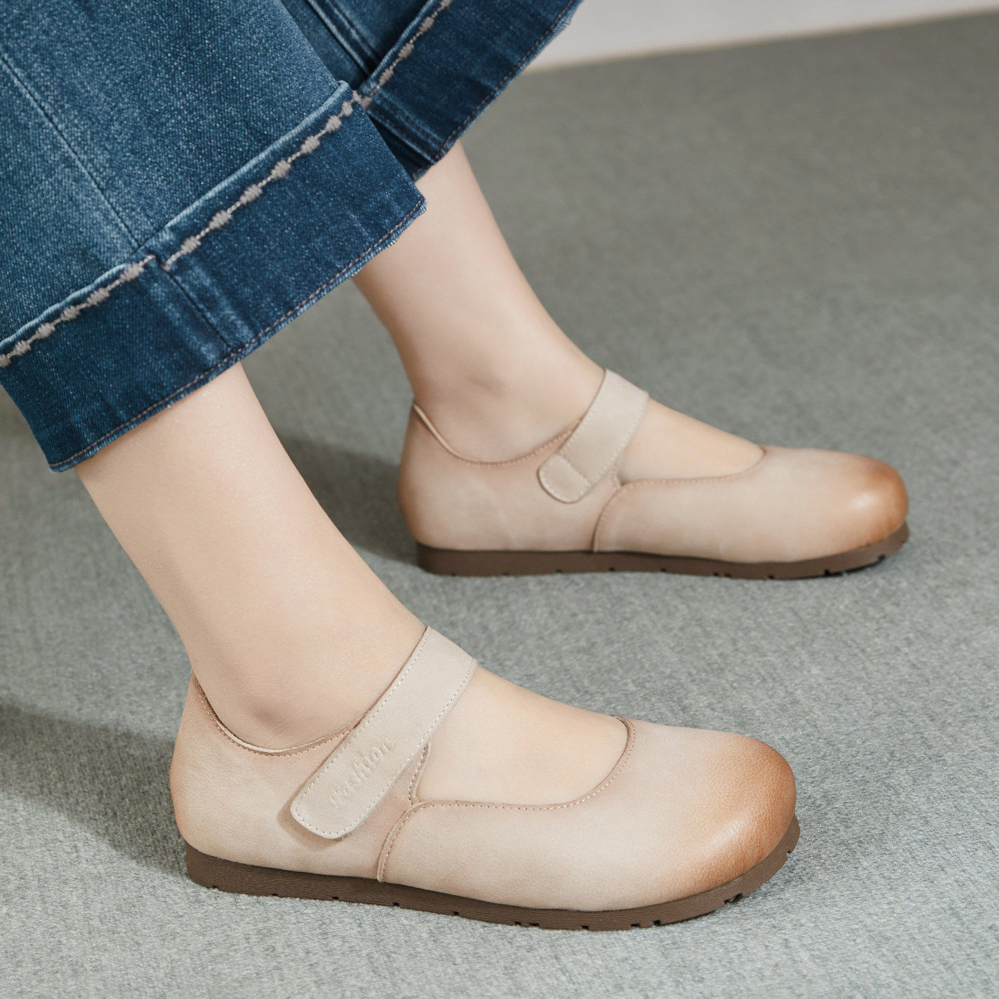 牛皮时尚新款平底浅口勃肯豆豆鞋女款真皮2026春季女士休闲孕妇鞋,女鞋,时尚芭蕾鞋,淘宝优惠券,粉丝福利购,淘宝优惠卷