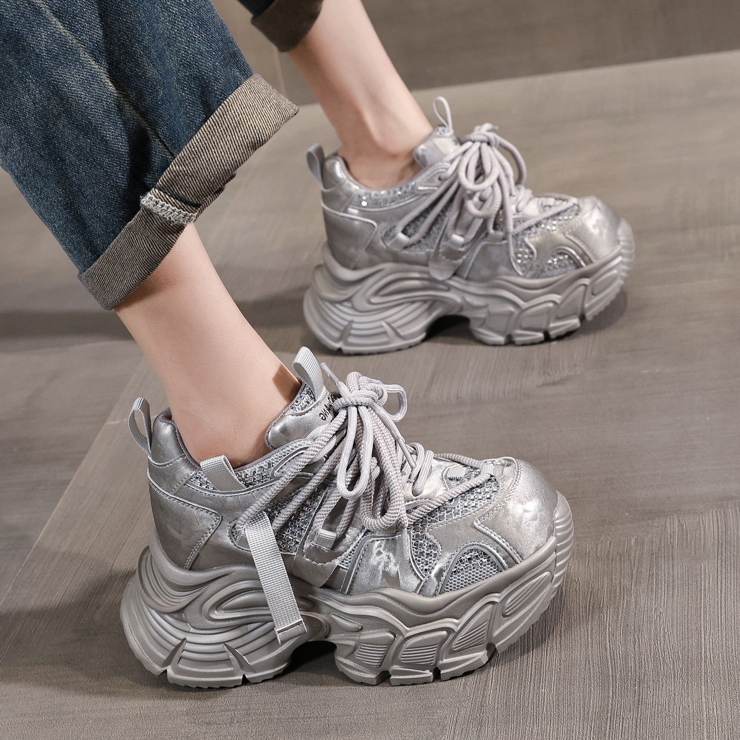 新款超火爆款厚底高跟老爹鞋女款不累脚2026春女式休闲松糕鞋软底,女鞋,老爹鞋,淘宝优惠券,粉丝福利购,淘宝优惠卷