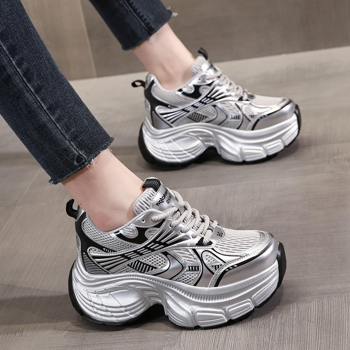 超火新款厚底内增高老爹鞋女款不累脚2025秋季真皮女士休闲旅游鞋,女鞋,老爹鞋,淘宝优惠券,粉丝福利购,淘宝优惠卷