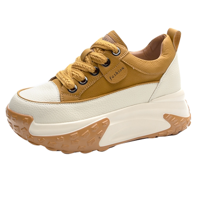 皮面内增高老爹鞋女款2025春秋百搭真皮爆款女士松糕休闲单鞋软底