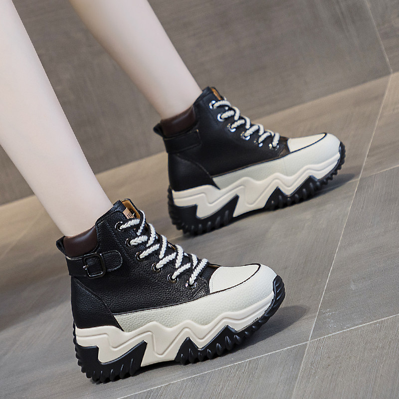 黑色内增高老爹鞋女款舒适2026秋新款真皮爆款女士休闲妈妈鞋软底