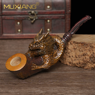 石楠木烟斗男士手工雕刻实木自由式龙斗传统老式过滤专用烟具配件