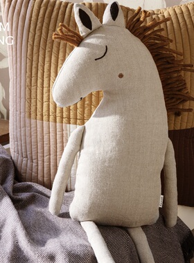 丹麦Ferm Living Horse儿童亚麻抱枕靠枕 创意北欧卡通