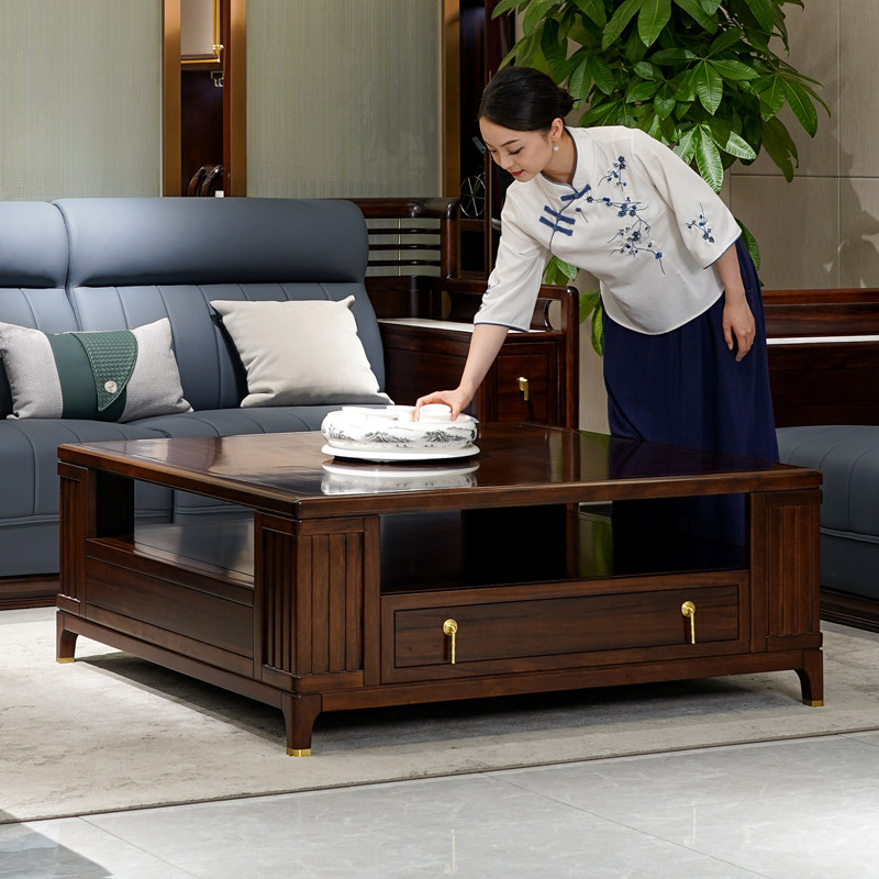 半墨新中式乌金木全实木方形茶几