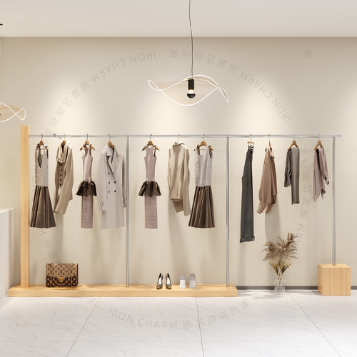 新品原木色女服装店展示架落地式