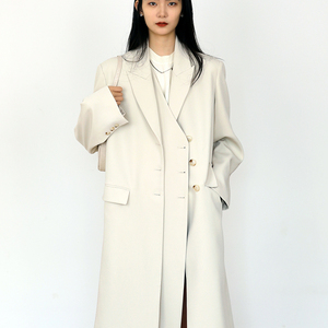 长款西装外套女2023春秋新款黑色气质双门襟宽松休闲显瘦风衣大衣