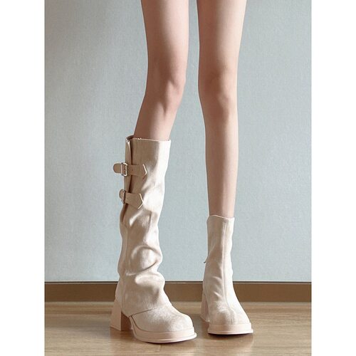 两穿可拆卸长筒靴女杏