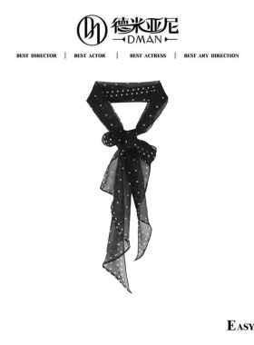 【金阳】【100桑蚕丝】黑色波点+豹纹时髦精飘带丝巾