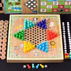 Китайские шашки 跳棋儿童益智幼儿园五子棋飞行棋象棋跳琪和蛇棋多功能棋盘三合一