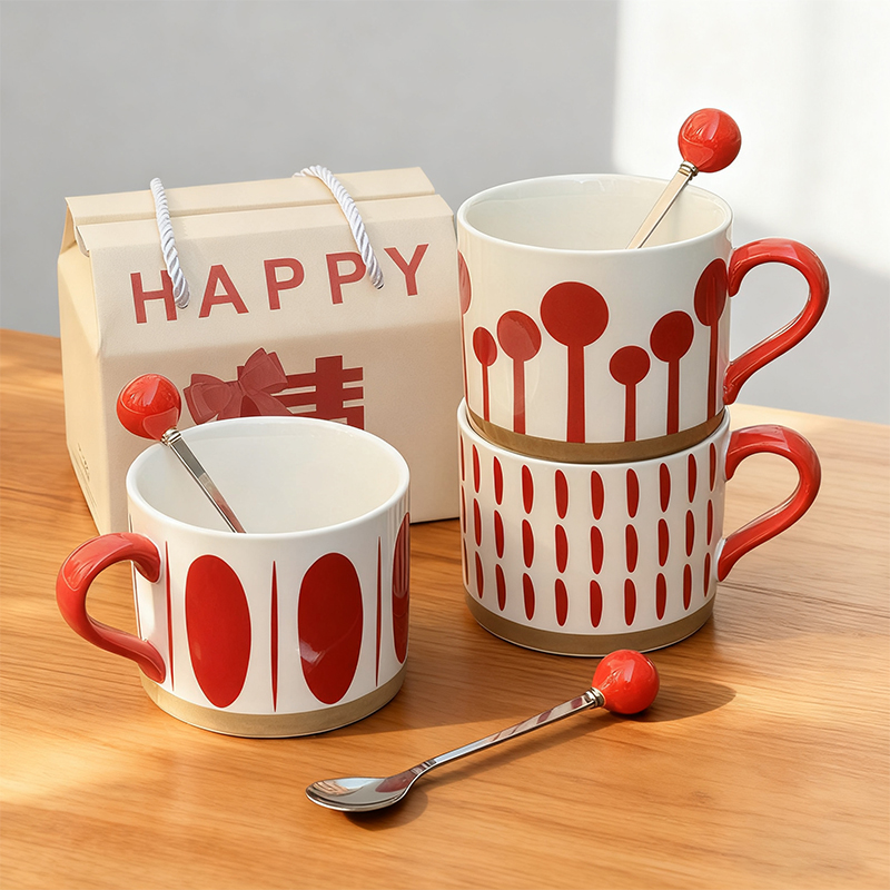 喜庆杯子小众复古陶瓷马克杯结婚礼物送女生闺蜜实用伴手礼礼盒装