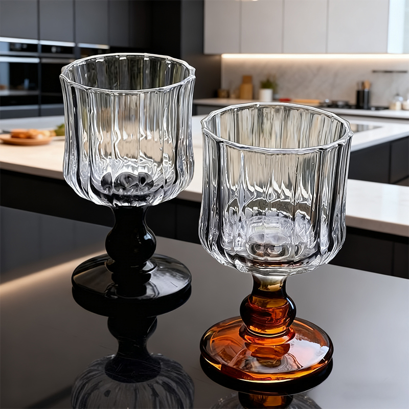 高级感小众氛围感中古高脚杯微醺酒杯香槟葡萄酒红酒杯ins饮品杯