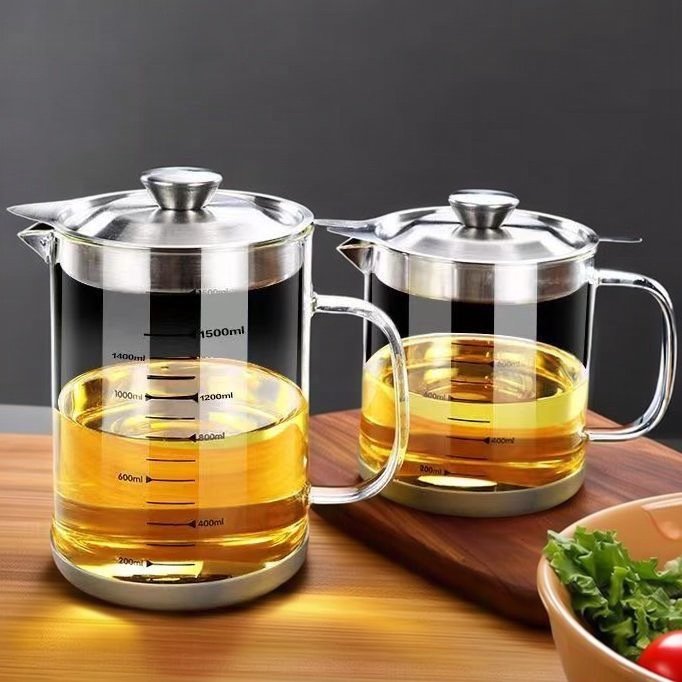 高硼硅玻璃油壶油炸过滤大容量储油罐带过滤网烧杯中药豆浆过滤杯