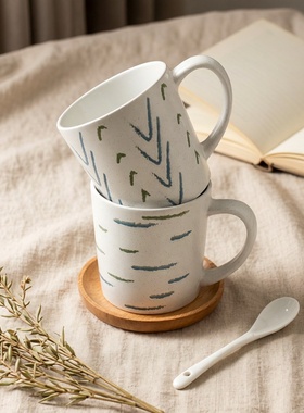 简约陶瓷马克杯芝麻釉手绘条纹牛奶杯早餐杯水杯杯子咖啡杯喝水杯
