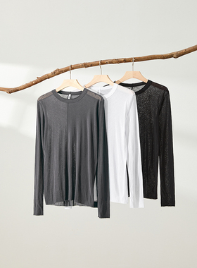 MQ｜MACQNF59723夏时尚个性柔软舒适强捻棉微透圆领长袖T恤女