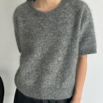 MQ  |  MACQNF89220时尚洋气轻奢马海绒短袖宽松套头衫短上衣女