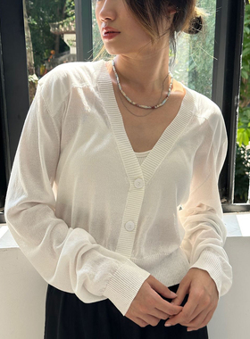 MQ春夏新款MACQNF35121宽松显瘦短款长袖V领针织防晒开衫女