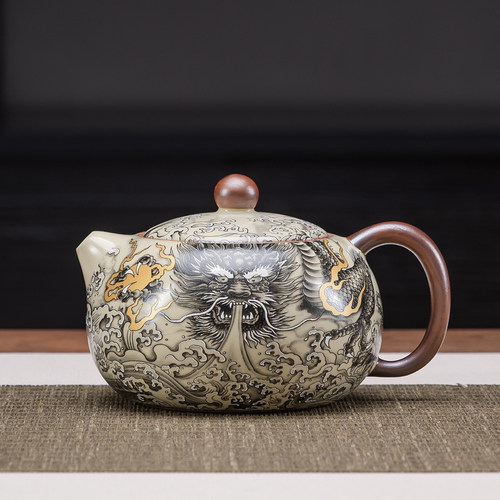 汝窑西施壶游龙戏水陶瓷单壶功夫泡茶壶三才盖碗茶具单品主人杯