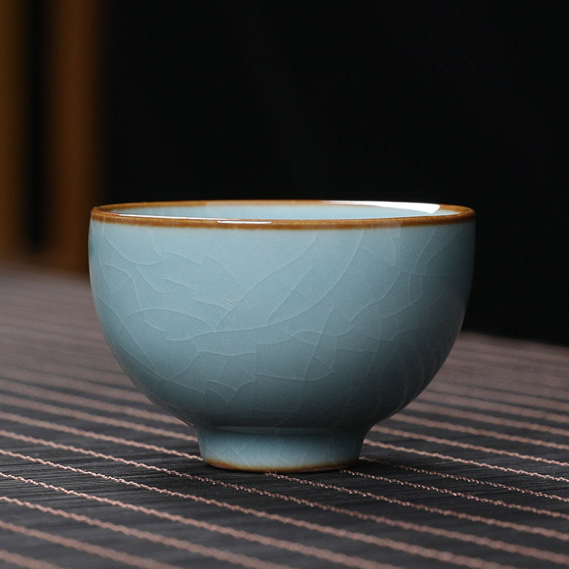 天青色功夫茶杯纯色汝窑品茗杯陶瓷主人杯个人专用杯子中式小茶盏