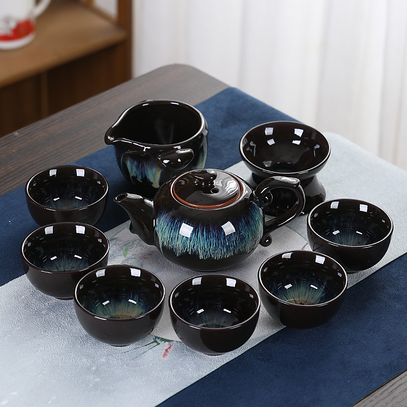 钧窑功夫茶具窑变釉泡茶壶茶杯套组家用会客整套蓝盏茶器中式复古