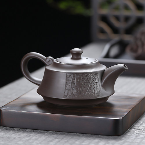 紫砂舍得壶原矿泥浮雕功夫茶壶