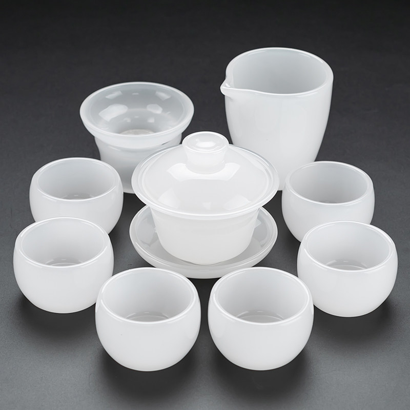 高档白玉瓷琉璃功夫茶具三才盖碗茶杯加厚防烫整套泡茶器陶瓷套装图片