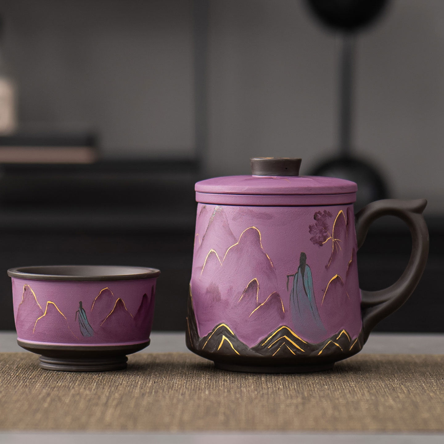 轻奢紫砂办公杯套装400ml水杯男女个人喝茶杯泡茶杯组合礼盒送礼