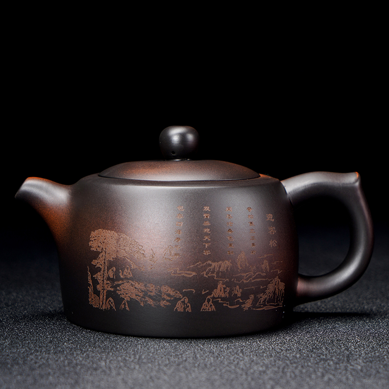 紫陶汉瓦泡茶壶半手工家用大容量高端紫砂壶功夫茶具单壶原矿复古