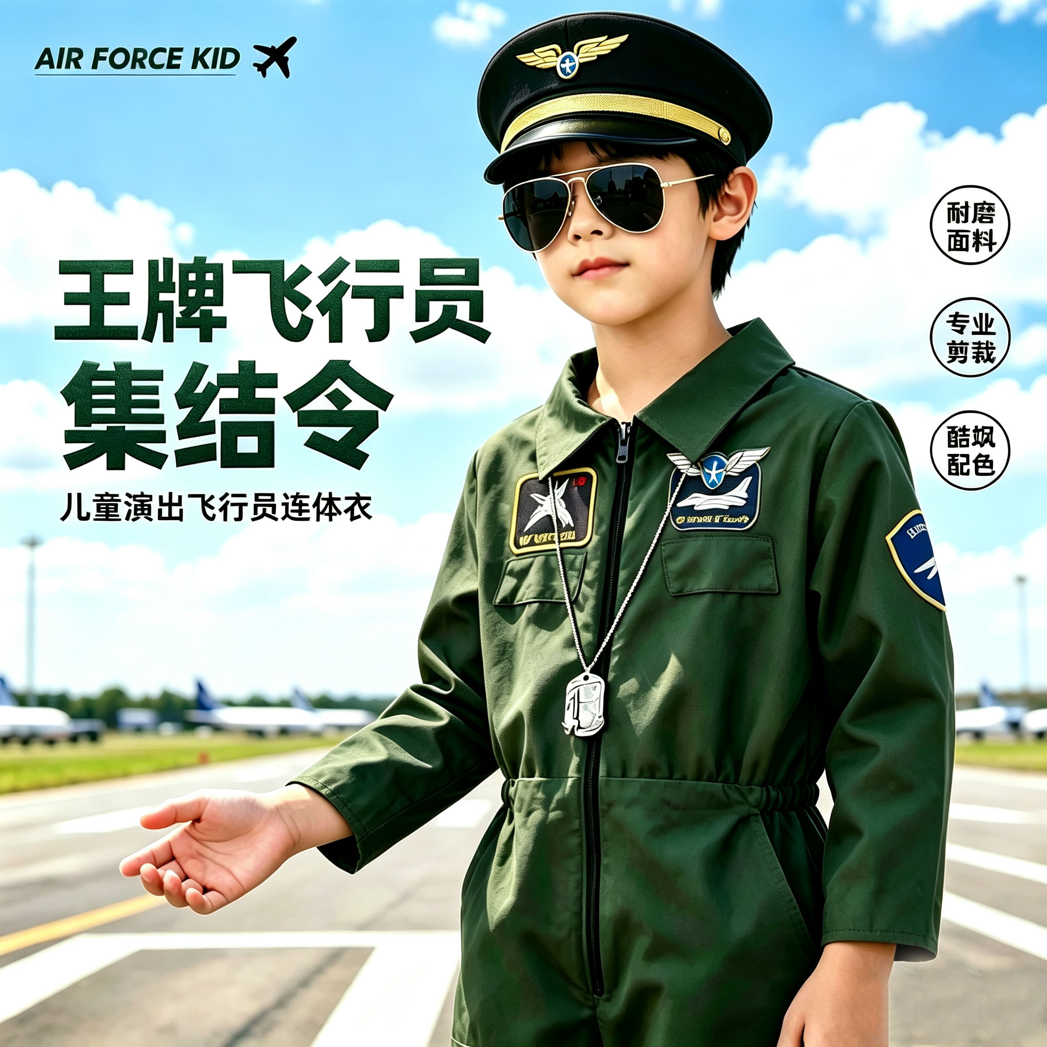 儿童飞行员连体服男童空军机长演出服六一幼儿园表演角色扮演套装
