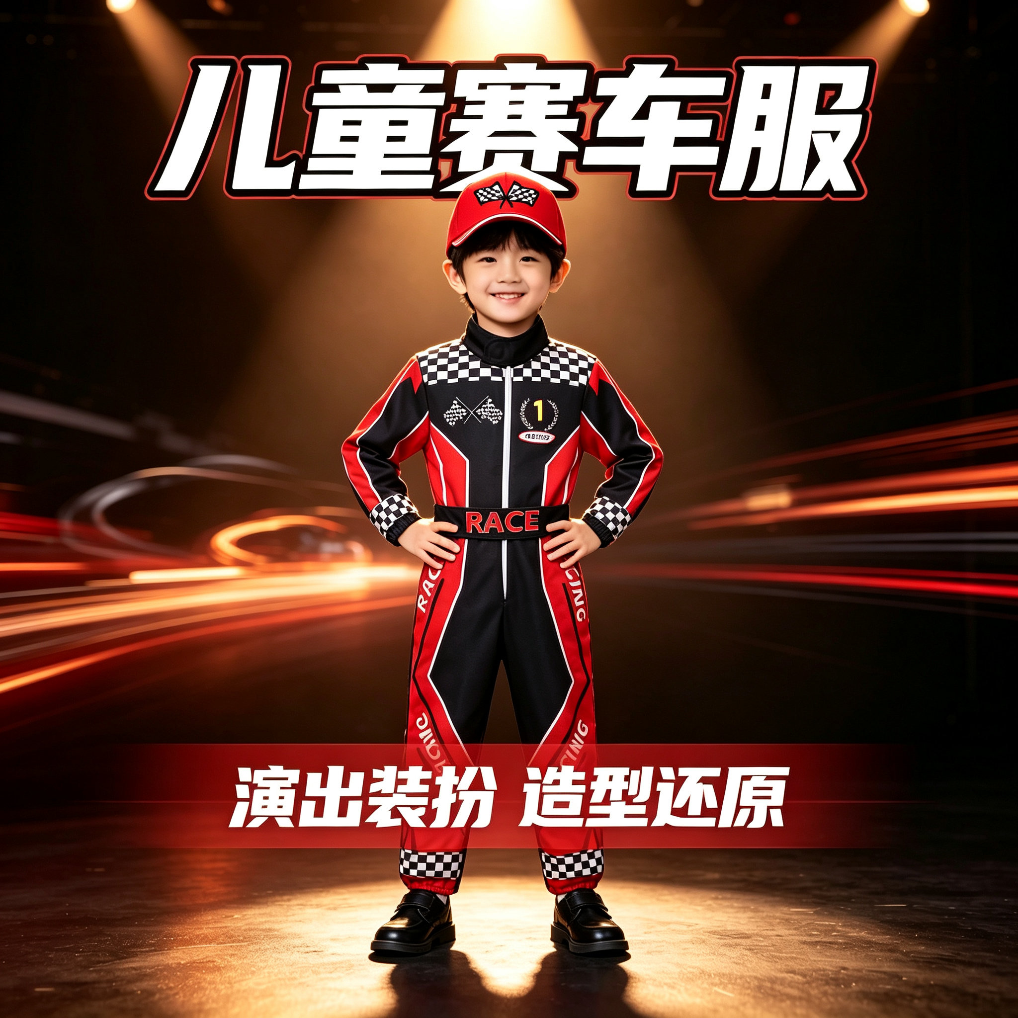儿童赛车服演出服男童连体赛车手装扮幼儿园舞台表演服套装长袖男