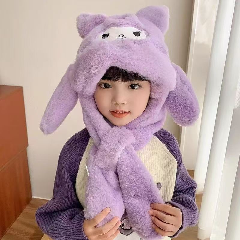 2025新款儿童帽子围巾一体冬天毛绒保暖女童小孩宝宝防风护耳帽