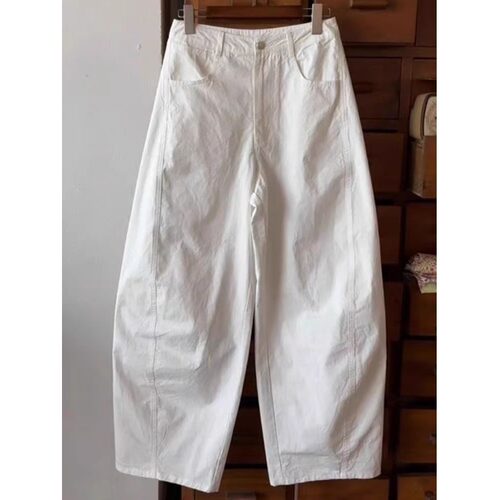 全棉休闲裤女夏弯刀裤直筒九分裤