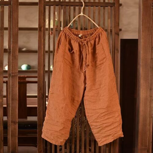 棉麻哈伦裤女夏萝卜裤休闲七分裤