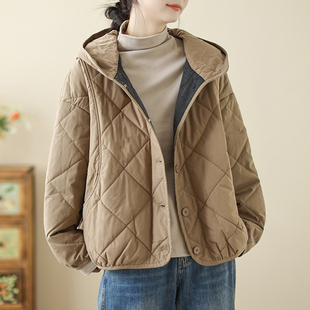 外套女夹棉保暖休闲棉服潮 宽松百搭短款 秋冬新款 复古连帽棉衣韩版